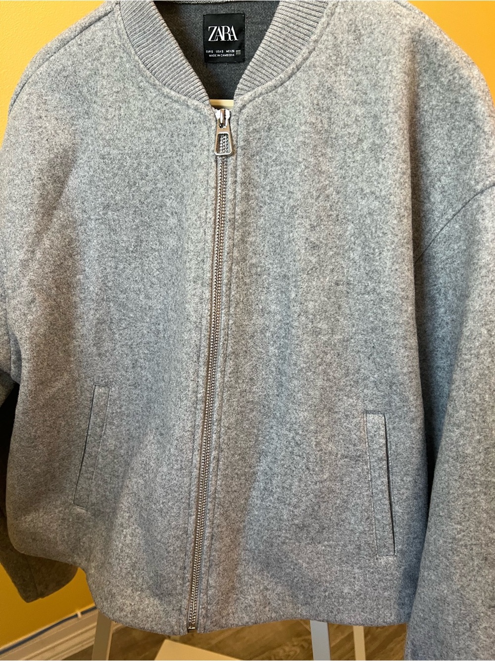 ZARA Gray Wool-Blend Bomber Jacket